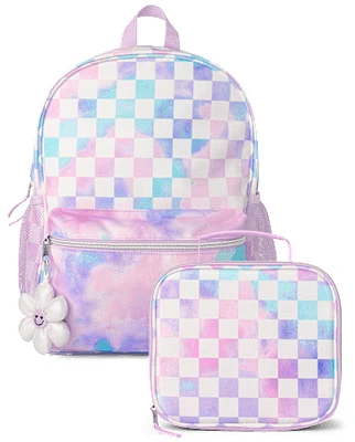 Girls Checkered Backpack 2-Piece Set