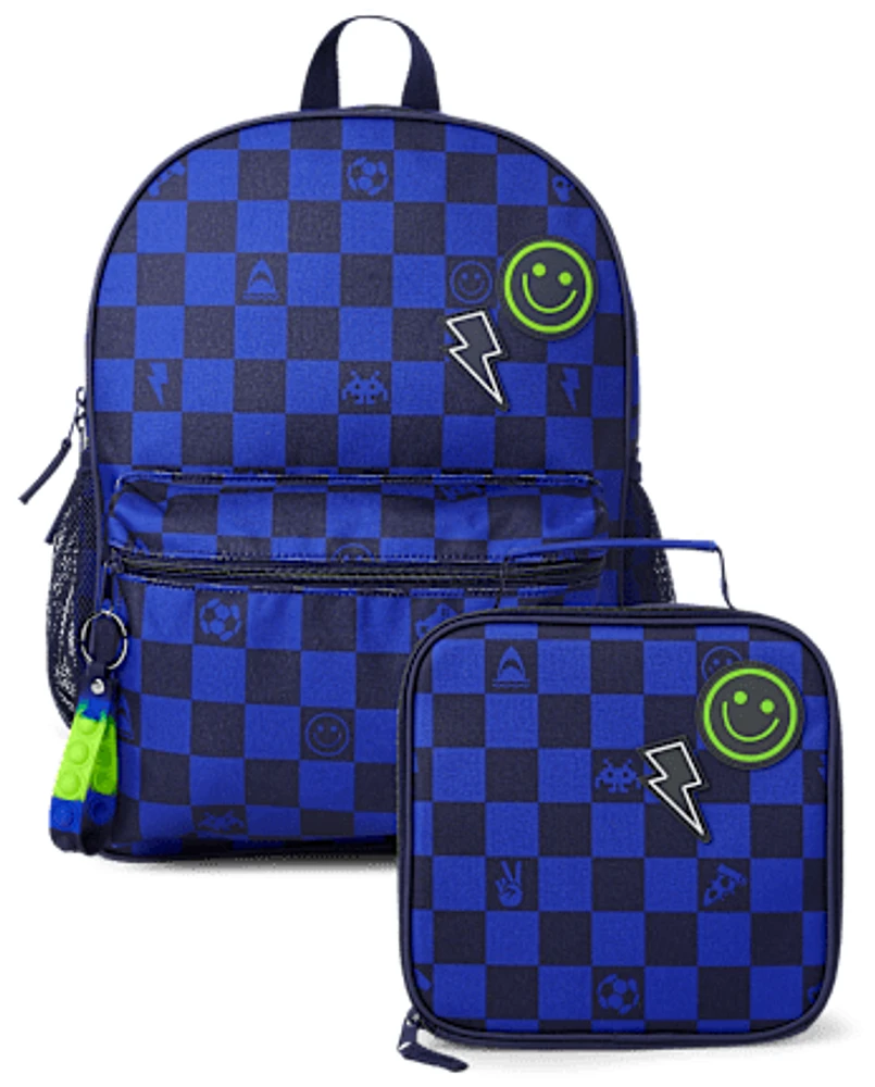 Boys Checkered Gamer Backpack 2-Piece Set