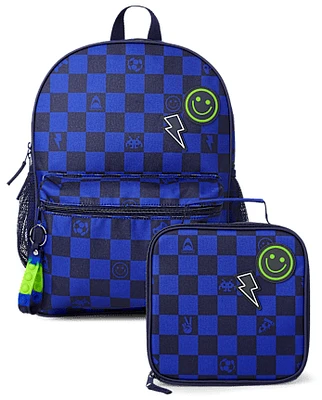 Boys Checkered Gamer Backpack 2-Piece Set