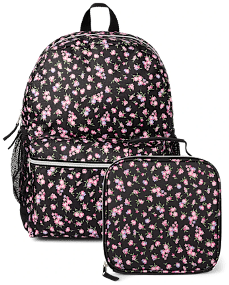 Girls Floral Backpack 2-Piece Set
