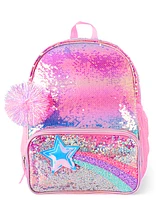 Girls Rainbow Sequin Shakey Star Backpack 2-Piece Set