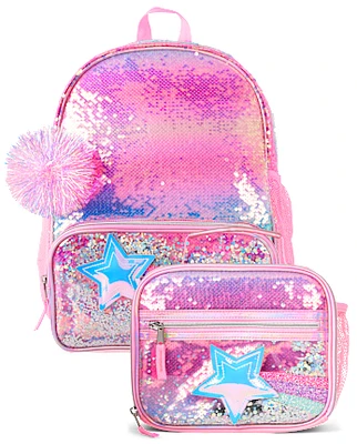 Girls Rainbow Sequin Shakey Star Backpack 2-Piece Set