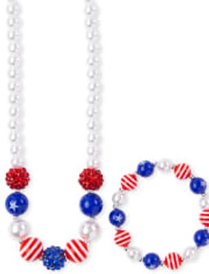 Girls Americana Beaded Necklace And Bracelet Set - multi clr