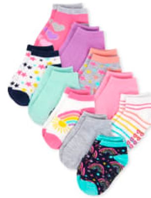 Toddler Girls Rainbow Ankle Socks 10-Pack