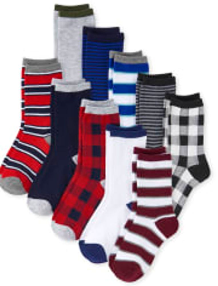 Boys Striped Crew Socks 10-Pack - multi clr