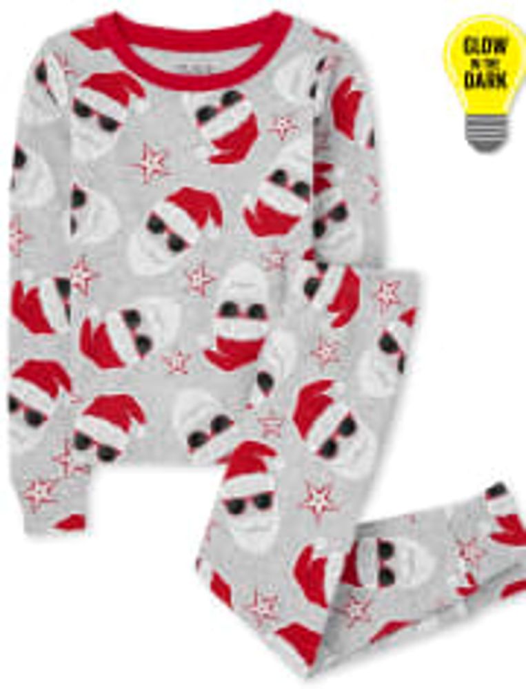 Unisex Kids Matching Family Glow Santa Snug Fit Cotton Pajamas - h/t mist