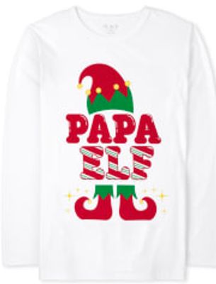 Mens Matching Family Papa Elf Graphic Tee - white