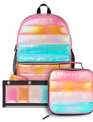 Girls Rainbow Quilted Backpack 3-Piece Set - multi clr