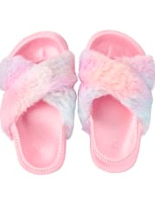Toddler Girls Rainbow Faux Fur Slides - multi clr