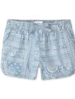 Girls Paisley Denim Pull On Shorts - simplywht
