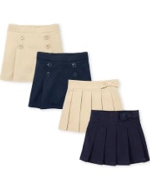 Toddler Girls Uniform Stretch Ponte Knit Button Skort And Bow Pleated Pull On 4-Pack - multi clr