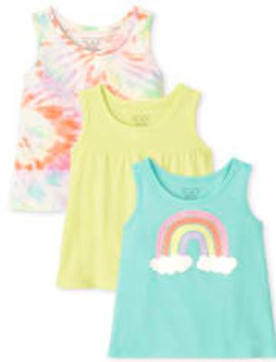 Toddler Girls Rainbow Tank Top 3-Pack - bright pink