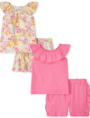 Toddler Girls Floral Flutter Tank Top 4-Piece Set - the pink