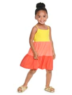 Baby And Toddler Girls Colorblock Tiered Dress - aspen gold