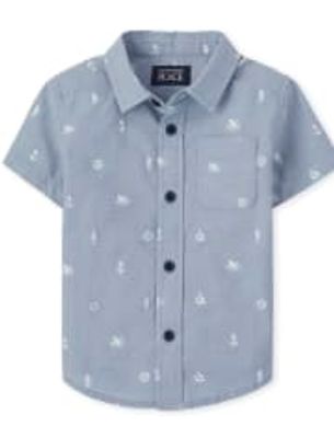 Baby And Toddler Boys Nautical Poplin Button Down Shirt - blue riviera