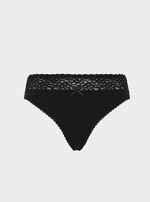 Plus - Wide Lace Thong Panty Cotton Black Torrid