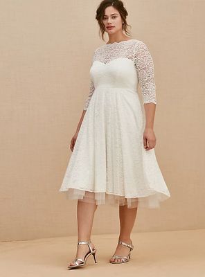 Plus - Ivory Lace Tea-Length Wedding Dress Torrid
