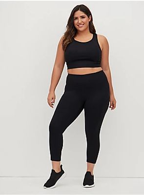 Black Crop Wicking Active Legging with Pockets