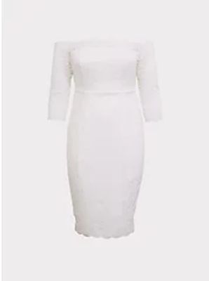 Special Occasion Ivory Lace Off Shoulder Bodycon Dress