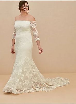 Ivory Off Shoulder Lace & Sequin Wedding Dress