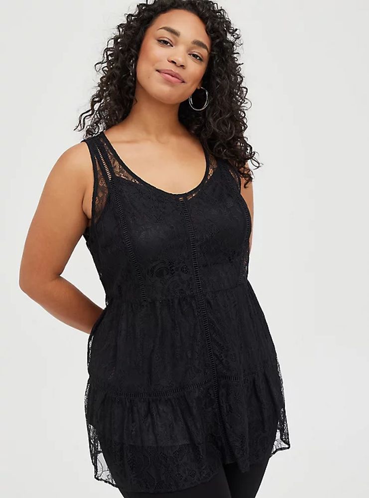 Plus - Black Lace Tiered Tunic Tank Torrid