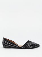 Plus - Black Faux Suede Studded Pointed D'Orsay Flat (WW) Torrid