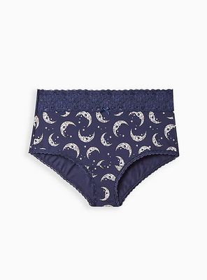 Plus - Wide Lace Cotton Brief Panty Navy Moons  Torrid