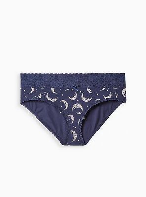 Plus - Navy Moons Wide Lace Cotton Hipster Panty Torrid