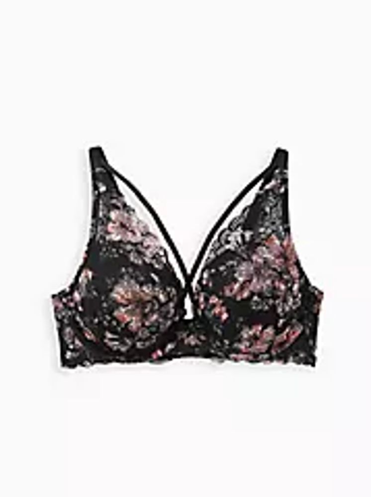 Push Up Plunge Strappy Bra - Lace Floral