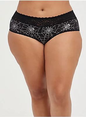 Wide Lace Trim Cheeky Panty - Cotton Webs Black And Silver