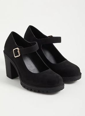 Plus - Black Faux Leather Mary Jane Chunky Heel (WW) Torrid