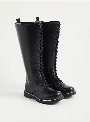 Combat Knee Boot - Faux Leather Black (WW)
