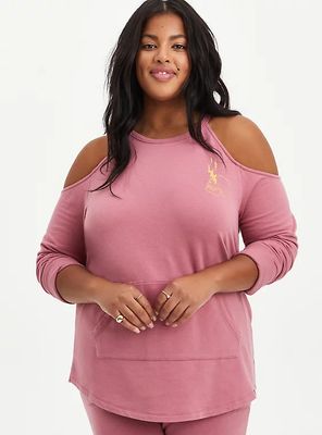Plus - Cold Shoulder Active Sweatshirt Everyday Fleece Pink Torrid