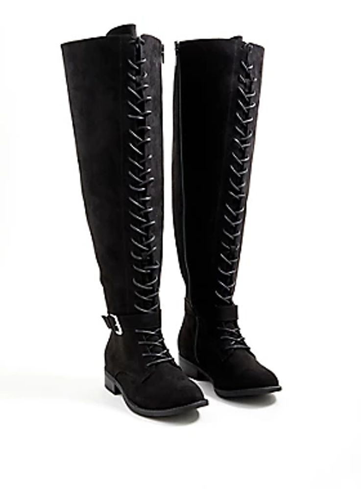 Double Buckle Over The Knee Boot - Faux Suede Black (WW)