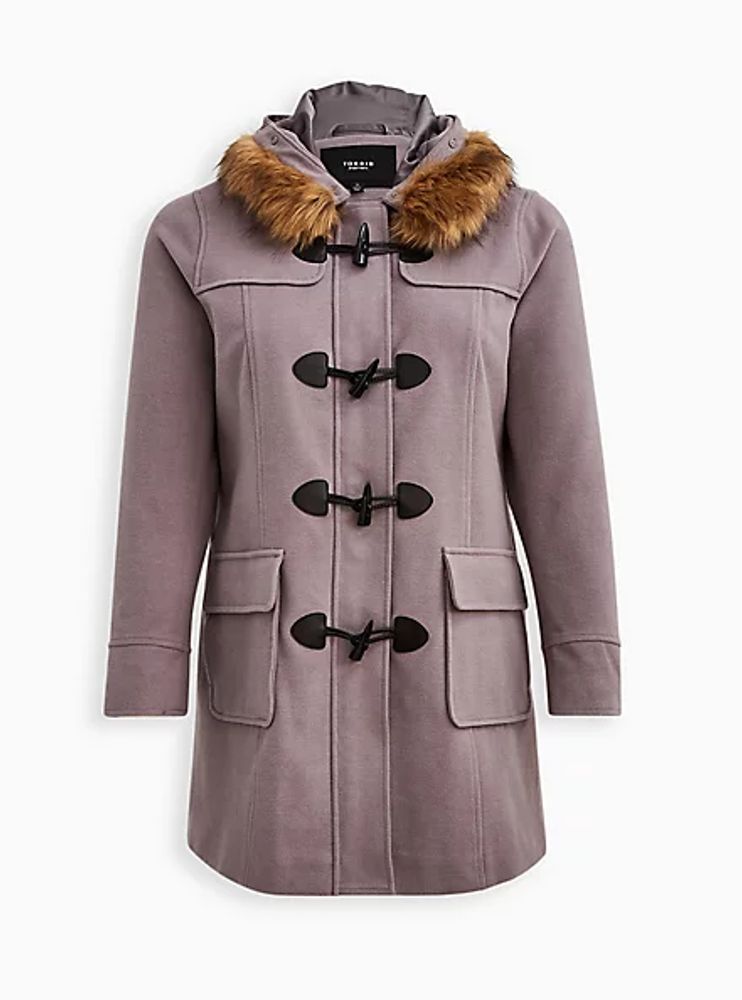 Toggle Coat with Fur Trim - Brushed Ponte Grey