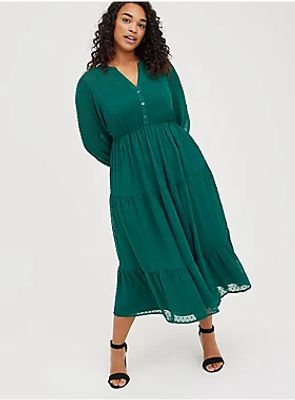 Tea-Length Skater Dress - Chiffon Clip Dot Emerald
