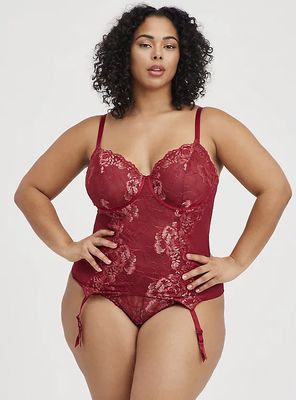 Plus - Underwire Bustier Lace Red & Gold Torrid