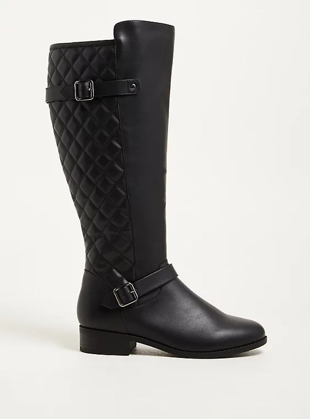 Quilted Knee Boot Faux Leather Black 