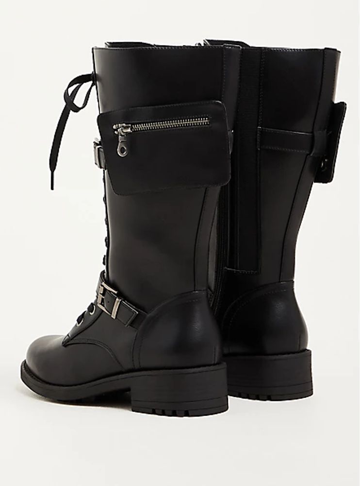 Combat Boot - Faux Leather Black (WW)