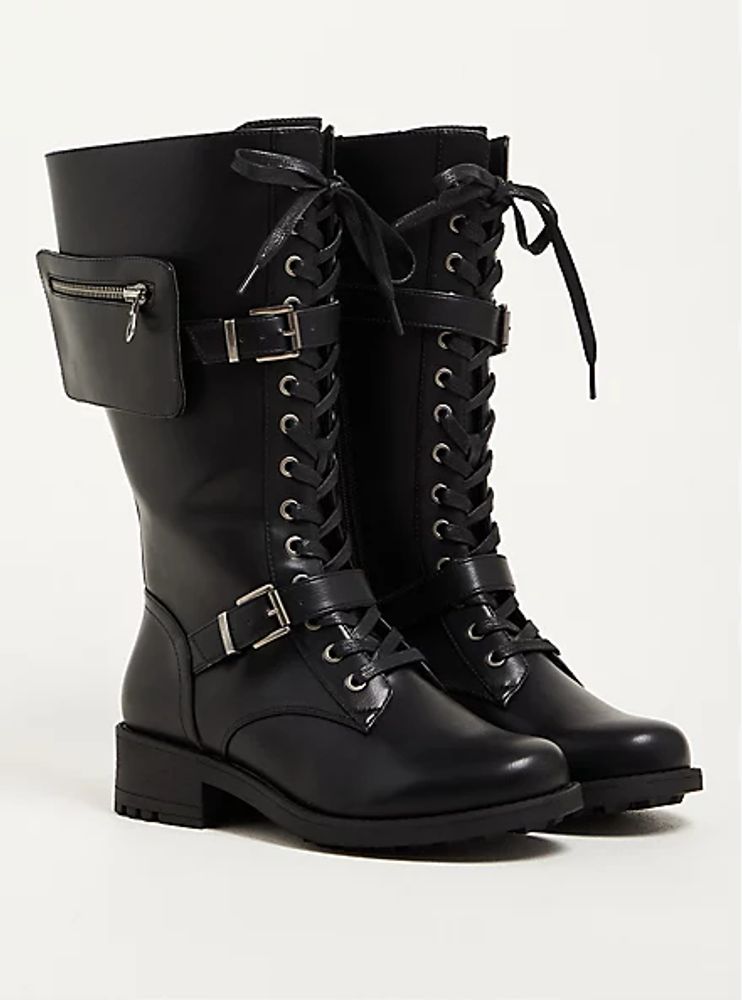 Combat Boot - Faux Leather Black (WW)