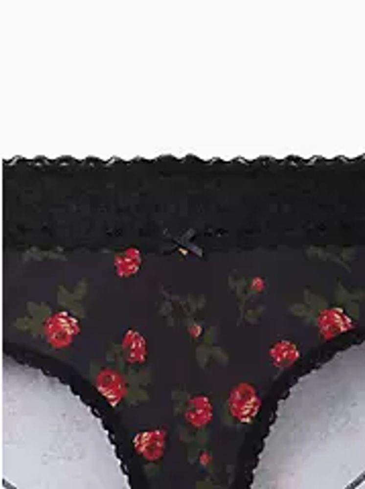 Wide Lace Trim Cheeky Panty - Cotton Rose Black
