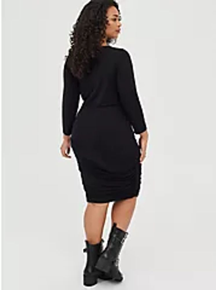 Bodycon Midi Dress - Shirred Jersey Black