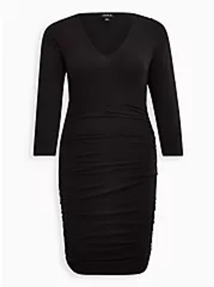 Bodycon Midi Dress - Shirred Jersey Black