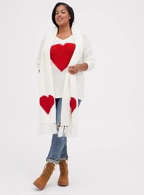 Plus Size - Knit Scarf - Hearts Ivory  - Torrid