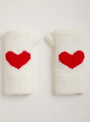 Plus Size - Knit Fingerless Gloves - Hearts Ivory - Torrid