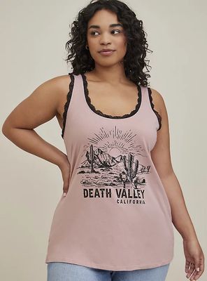 Plus - Classic Fit Lace Crew Tank Cotton Death Valley Blush Torrid