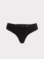 Plus - Narrow Lace Thong Panty Cotton Black Torrid