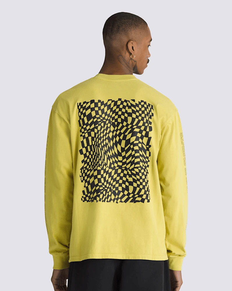Logo Warped Checkerboard Loose Long Sleeve T-Shirt