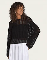 Mila Open Knit Crop Crew Sweater