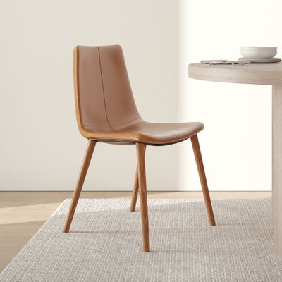 Slope Leather Dining Chair - Wood Legs